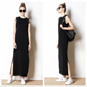 NWT Caara Split Knee Knit Dress Black Midi Maxi M